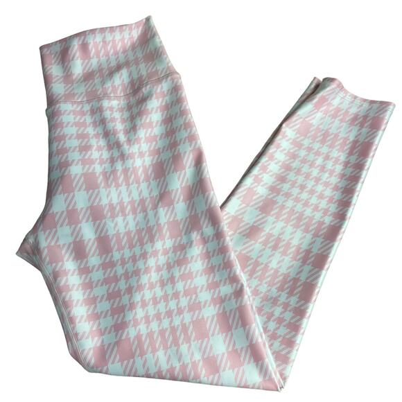 ONA By Yoon Chung Pink Houndstooth Activewear Leggings Sz L High-Rise 26" Inseam - Picture 3 of 9